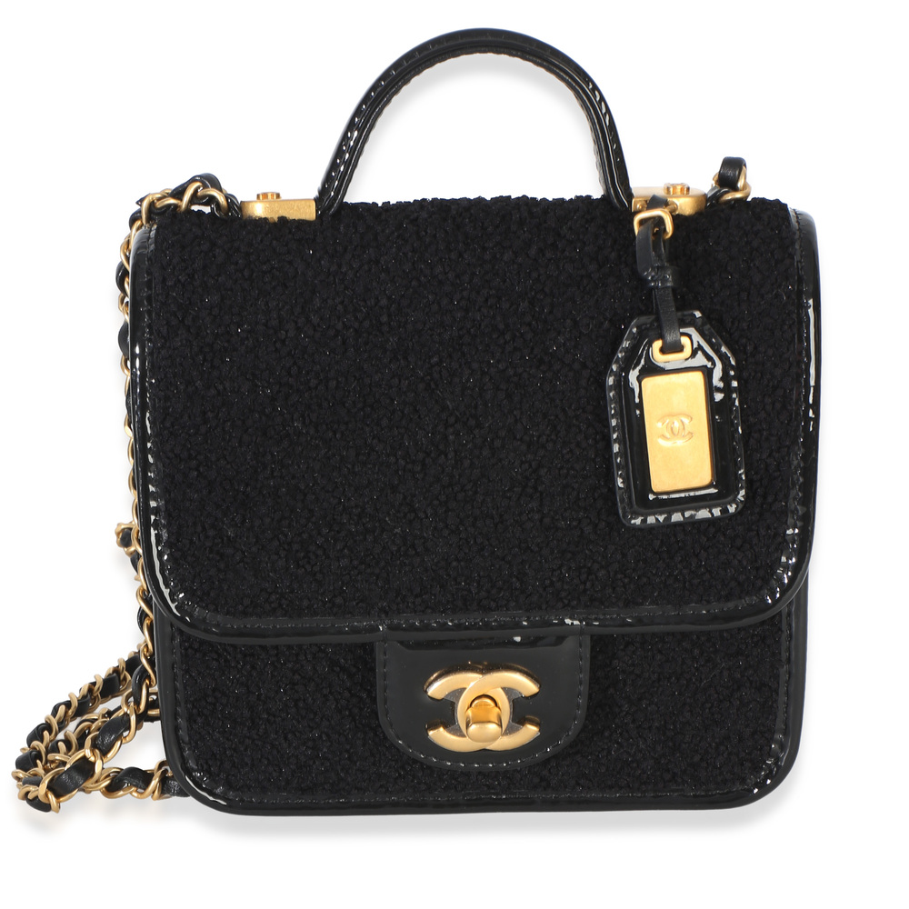 Chanel Black Tweed Patent School Memory Mini Top Handle Flap Bag